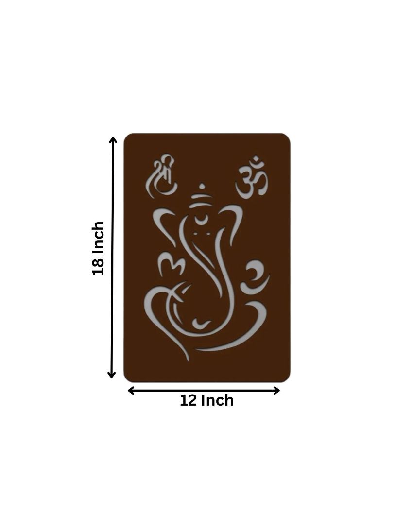 Rectangle Lord Ganesha Wooden Brown Led Backlit For Home And Office Decor 18 Inches