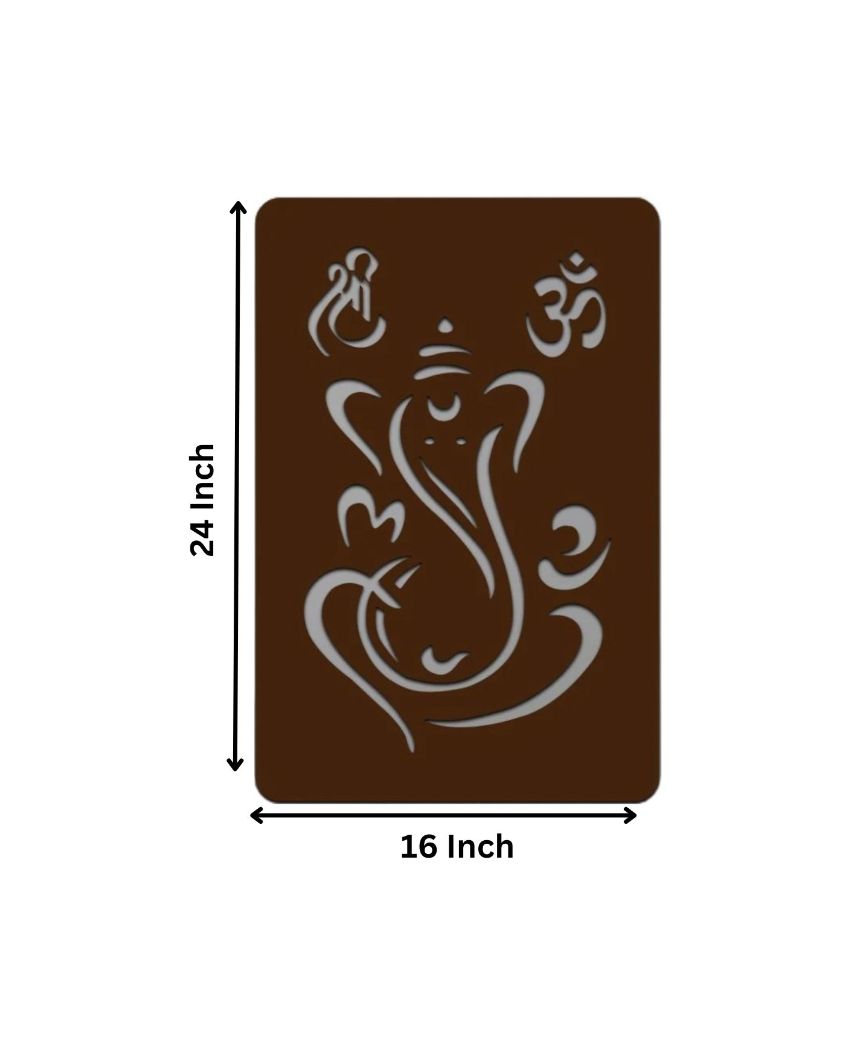Rectangle Lord Ganesha Wooden Brown Led Backlit For Home And Office Decor 24 Inches