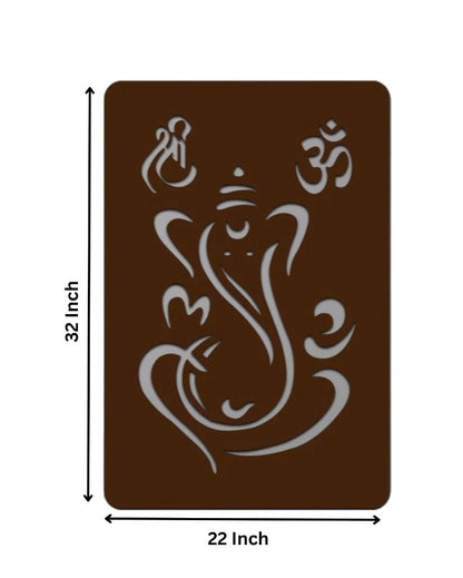 Rectangle Lord Ganesha Wooden Brown Led Backlit For Home And Office Decor 32 Inches