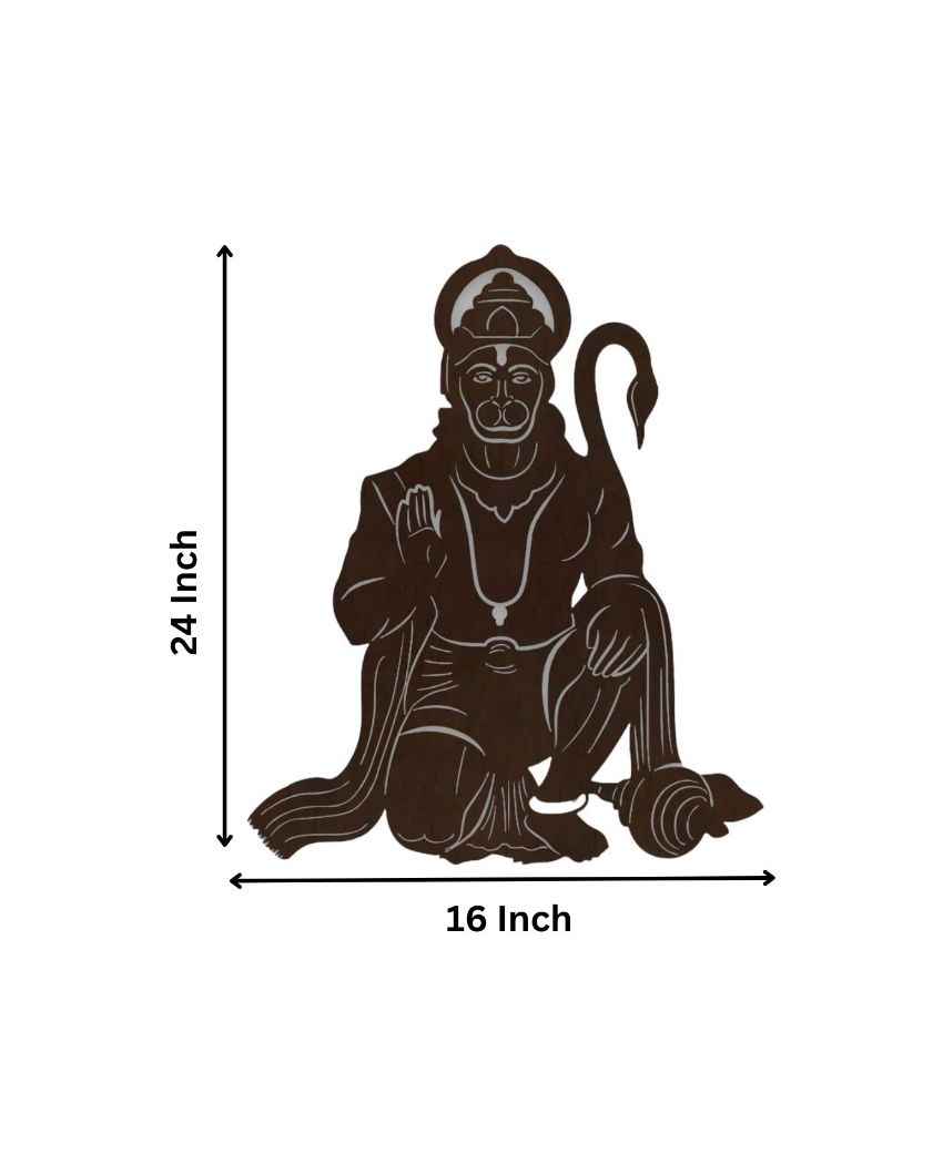 Lord Hanuman Ji Wooden Brown Led Backlit For Home Office And Mandir Decoration 24 Inches