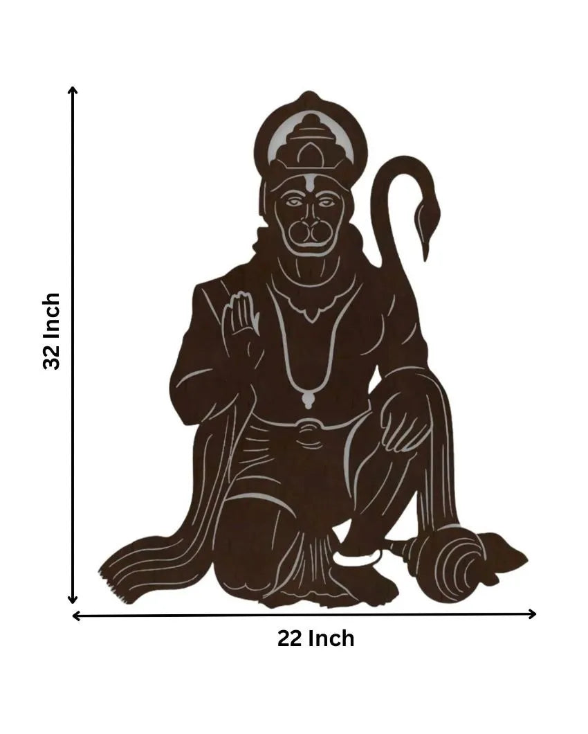 Lord Hanuman Ji Wooden Brown Led Backlit For Home Office And Mandir Decoration 32 Inches