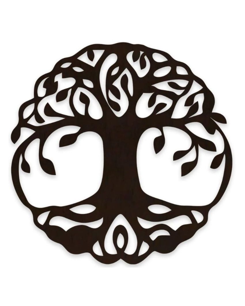 Round Shape Tree Of Life Wooden Brown Led Backlit For Home And Office Decor 18 Inches