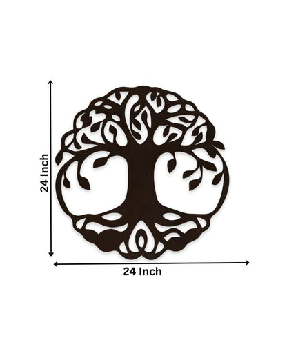 Round Shape Tree Of Life Wooden Brown Led Backlit For Home And Office Decor 24 Inches