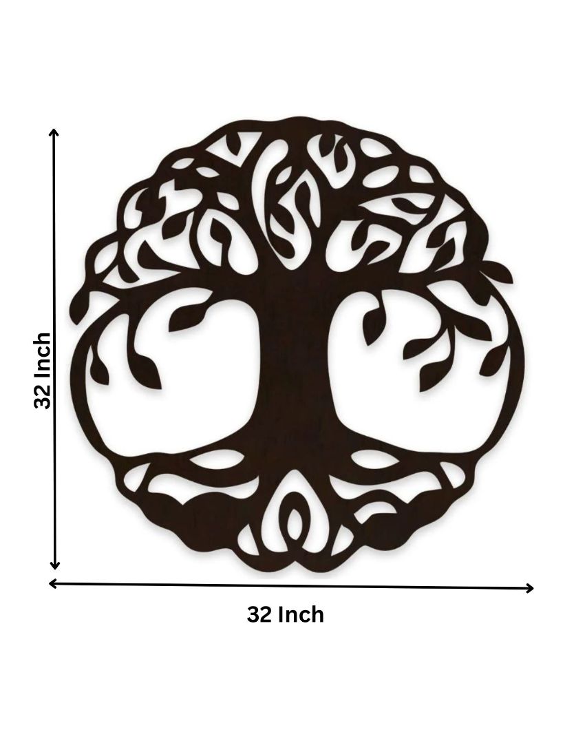 Round Shape Tree Of Life Wooden Brown Led Backlit For Home And Office Decor 32 Inches