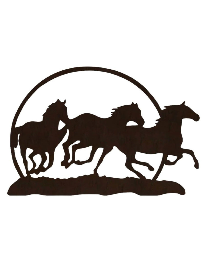 Three Running Horses Wooden Brown Led Backlit For Home And Office Decor 12 Inches