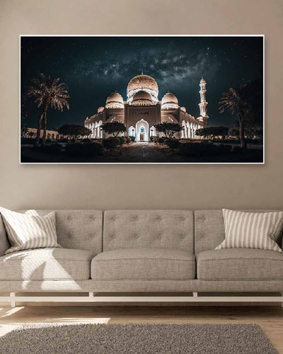 Blessed Ramadan Nights Serene Mosque Frame Canvas Wall Painting 24 X 12 Inches