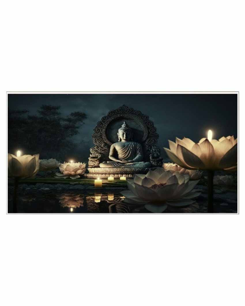 Lord Buddha Meditating In Lotus Frame Canvas Wall Painting 24 X 12 Inches