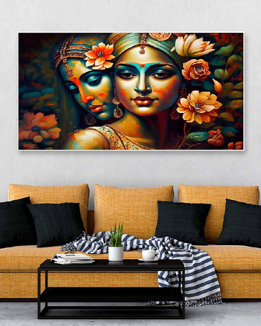 Love Radha Krishna Floating Frame Canvas Wall Painting 24 X 12 Inches