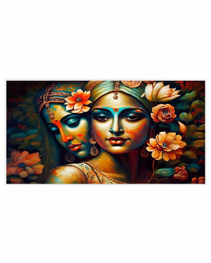Love Radha Krishna Floating Frame Canvas Wall Painting 24 X 12 Inches