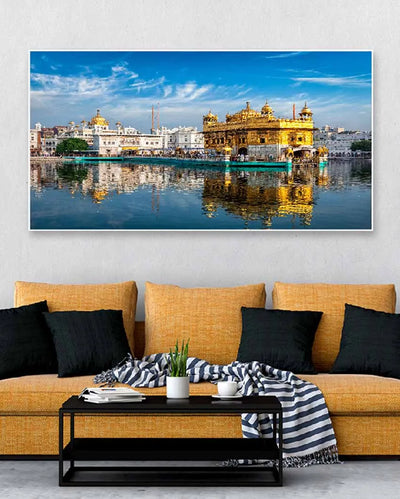 Golden Temple Floating Frame Canvas Print Wall Painting 24 X 12 Inches