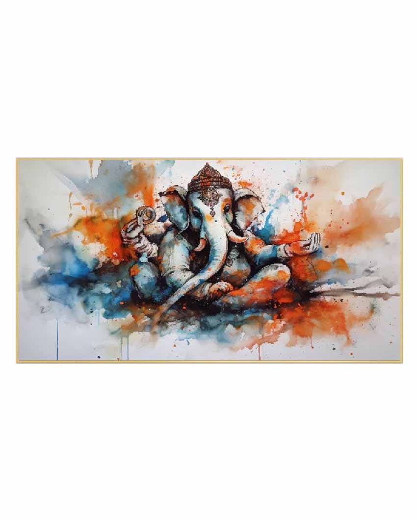 Blessings Lord Ganesh Canvas Floating Framed Wall Painting 24 X 12 Inches