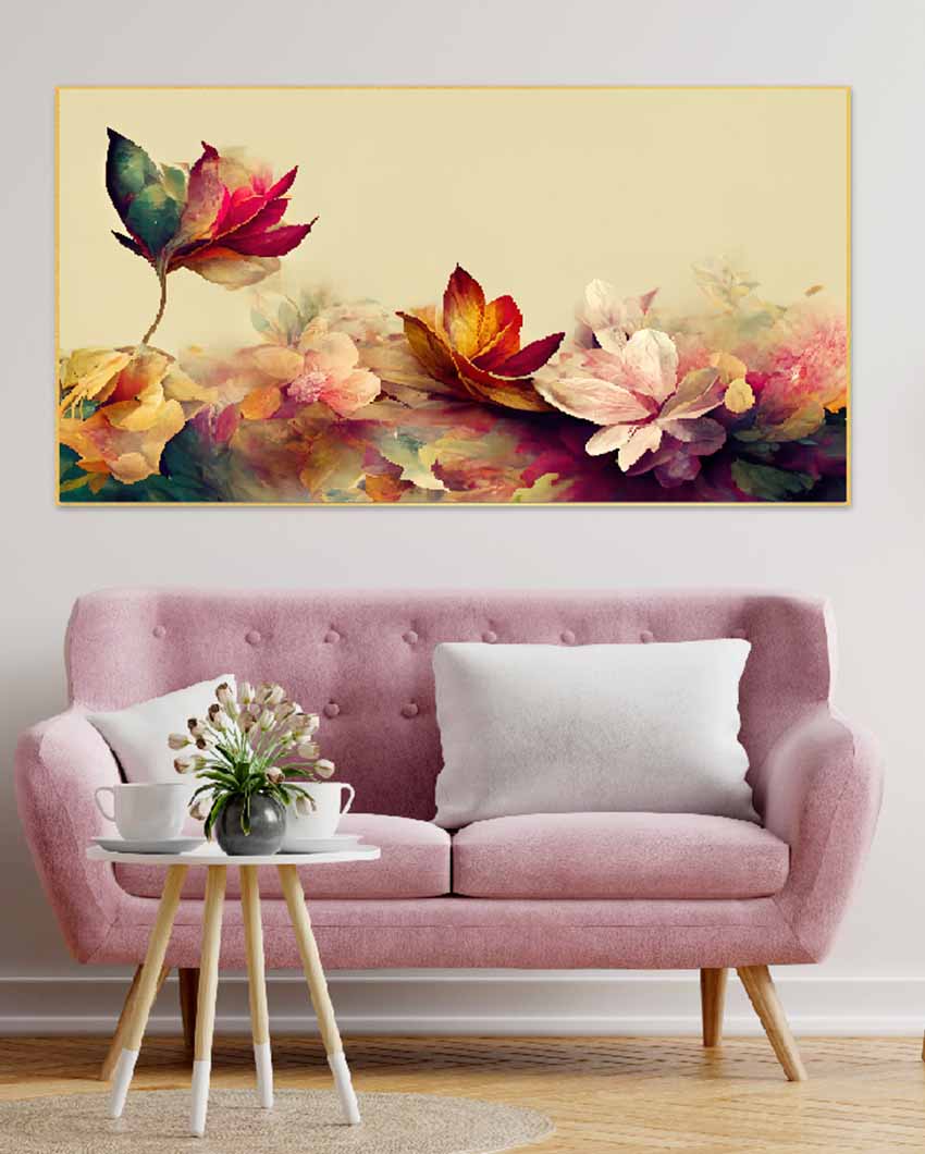Blossoms In Bloom Floating Framed Canvas Wall Painting 24 X 12 Inches