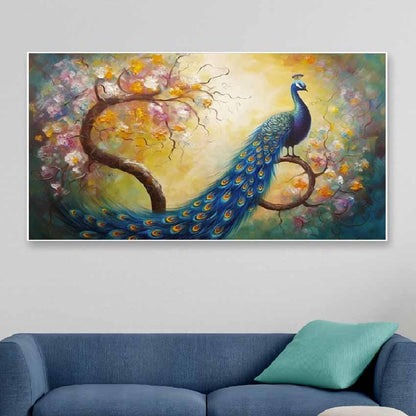 Nature & Beautiful Peacock Canvas Wall Painting | 24 x 12 inches , 36 x 18 inches & 48 x 24 inches