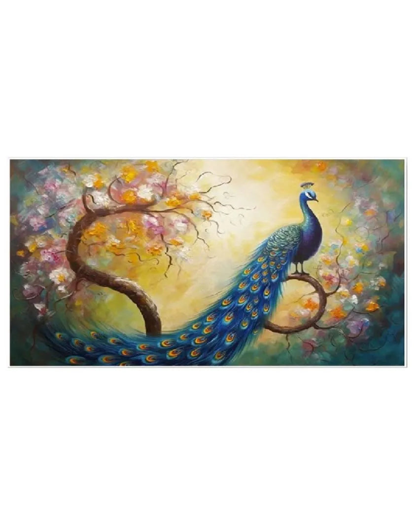 Nature & Beautiful Peacock Canvas Wall Painting 24 X 12 Inches