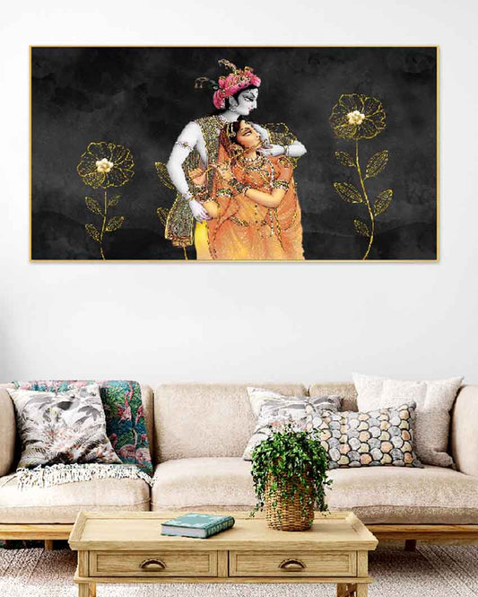 Spiritual Harmony Radha Krishna Floating Frame Canvas Wall Painting 24 X 12 Inches