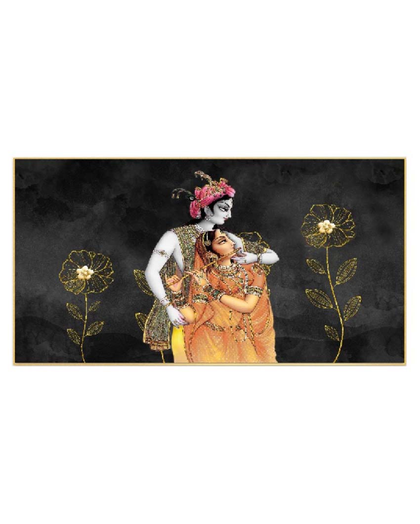 Spiritual Harmony Radha Krishna Floating Frame Canvas Wall Painting 24 X 12 Inches