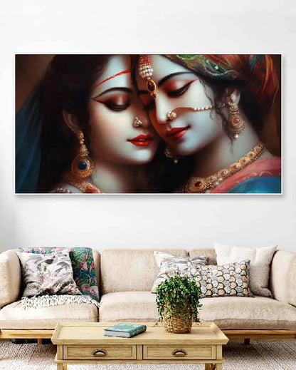 Bliss Sacred Love Radha Krishna Floating Framed Canvas Wall Painting 24 X 12 Inches