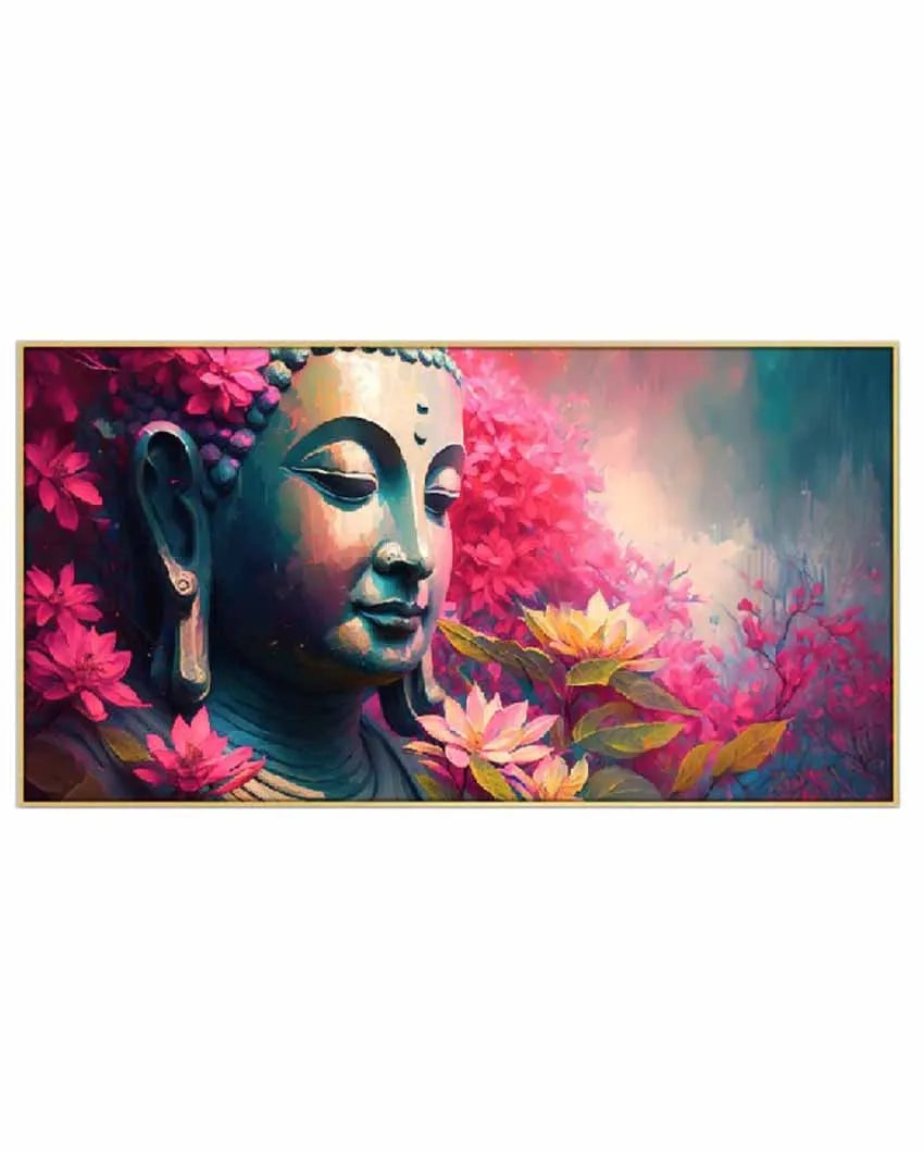 Serenity Lord Buddha Floating Framed Canvas Wall Painting 24 X 12 Inches