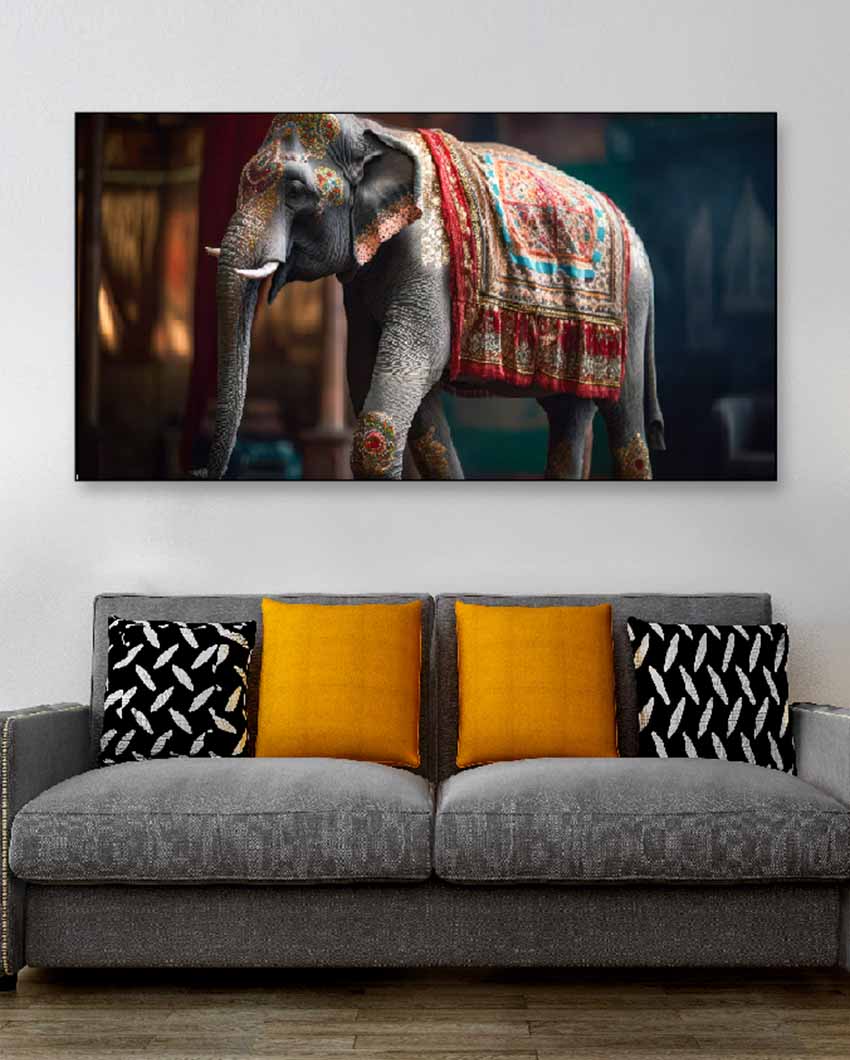 Sophisticated Elephant Floating Framed Canvas Wall Painting 24 X 12 Inches