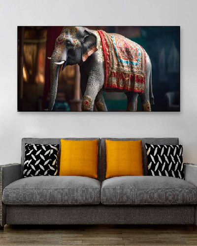 Sophisticated Elephant Floating Framed Canvas Wall Painting 24 X 12 Inches