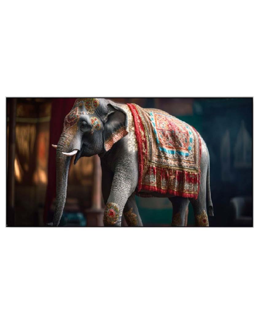 Sophisticated Elephant Floating Framed Canvas Wall Painting 24 X 12 Inches