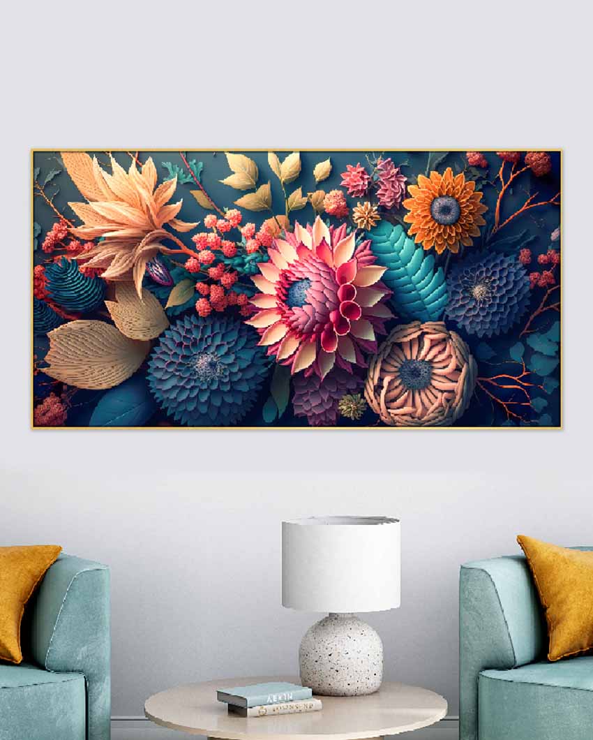 Floral Kaleidoscope Multicolor Floating Framed Canvas Wall Painting 24 X 12 Inches