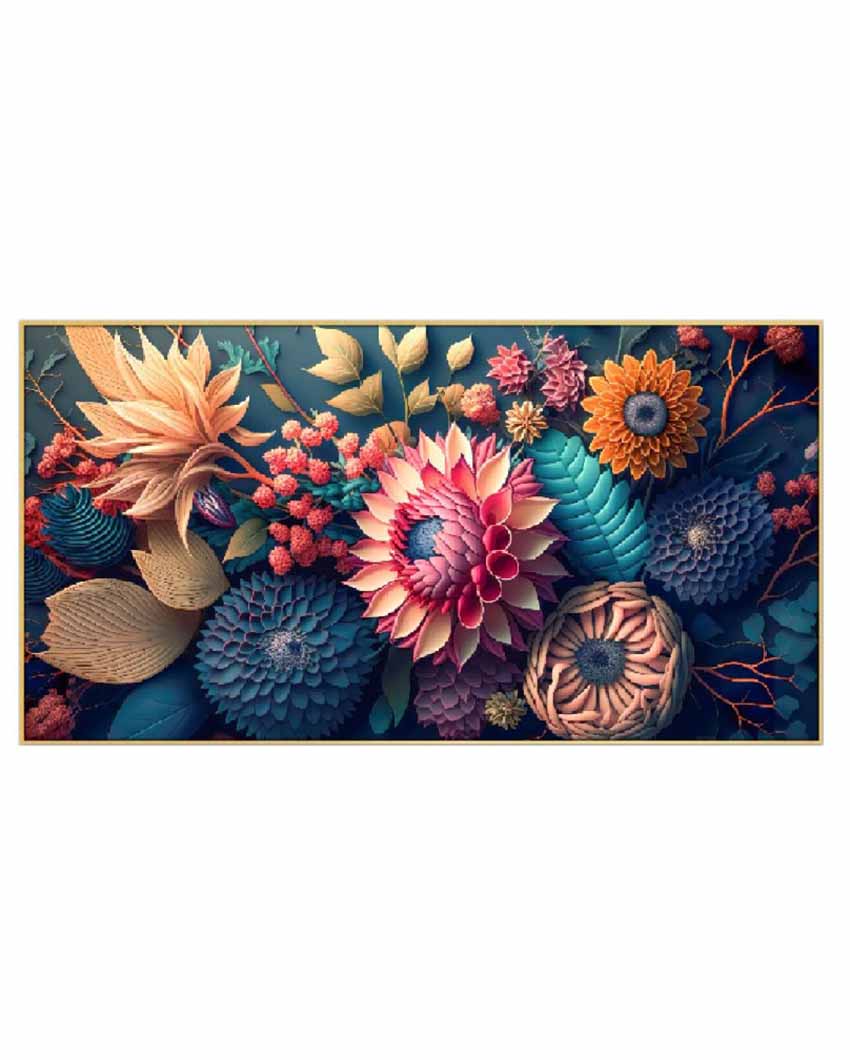 Floral Kaleidoscope Multicolor Floating Framed Canvas Wall Painting 24 X 12 Inches