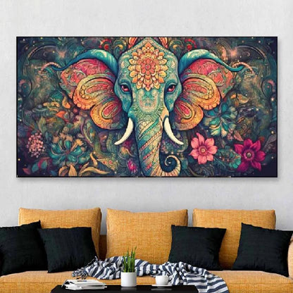 Majesty Elephant Head Floating Framed Canvas Wall Painting 24 X 12 Inches