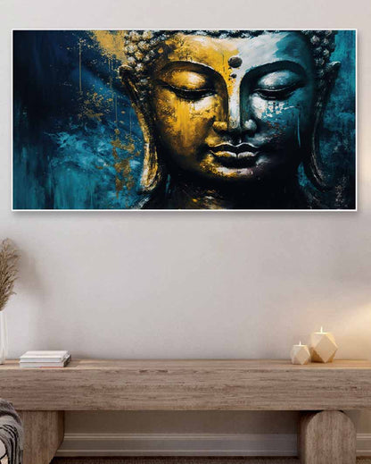 Colorful Buddha Face Floating Frame Canvas Wall Painting 24 X 12 Inches