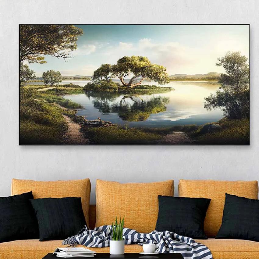 Beauty & Tranquilty Landscape Floating Frame Canvas Wall Painting 24 X 12 Inches