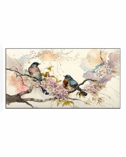 Colorful Birds & Flower Floating Frame Canvas Wall Painting 24 X 12 Inches