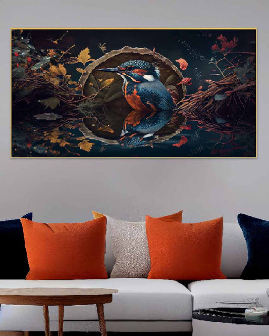 Beautiful Kingfisher Bird Floating Frame Canvas Wall Painting 24 X 12 Inches