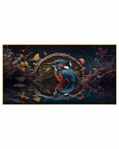 Beautiful Kingfisher Bird Floating Frame Canvas Wall Painting 24 X 12 Inches