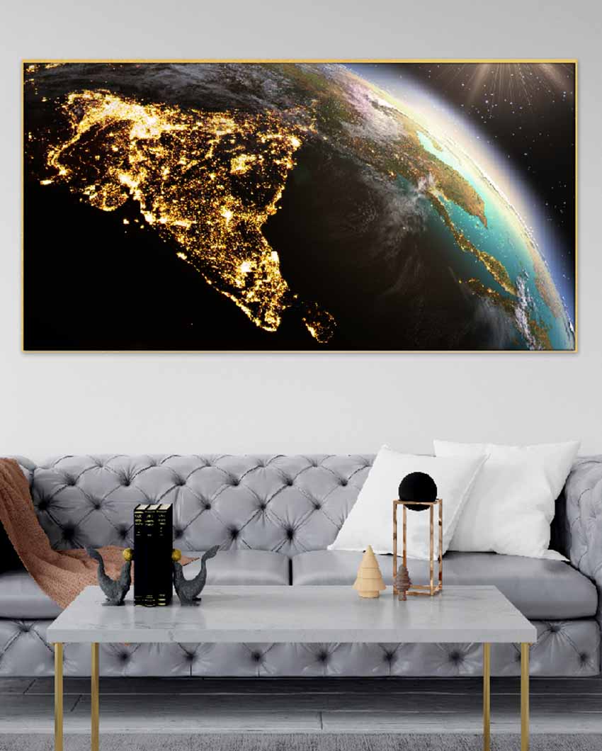 India Night View Floating Frame Canvas Wall Painting 24 X 12 Inches