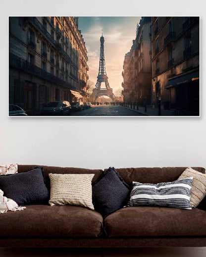 Beautiful Sun Sets On Paris City Floating Frame Canvas Wall Painting 24 X 12 Inches