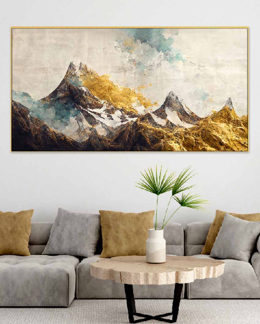 The Golden Mountain Printed Floating Frame Canvas Wall Painting 24 X 12 Inches