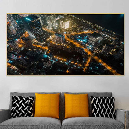 Beautiful City Night View Floating Frame Canvas Wall Painting 24 X 12 Inches