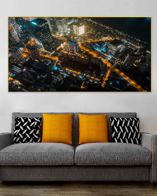 Beautiful City Night View Floating Frame Canvas Wall Painting 24 X 12 Inches