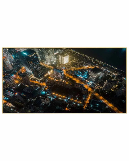 Beautiful City Night View Floating Frame Canvas Wall Painting 24 X 12 Inches