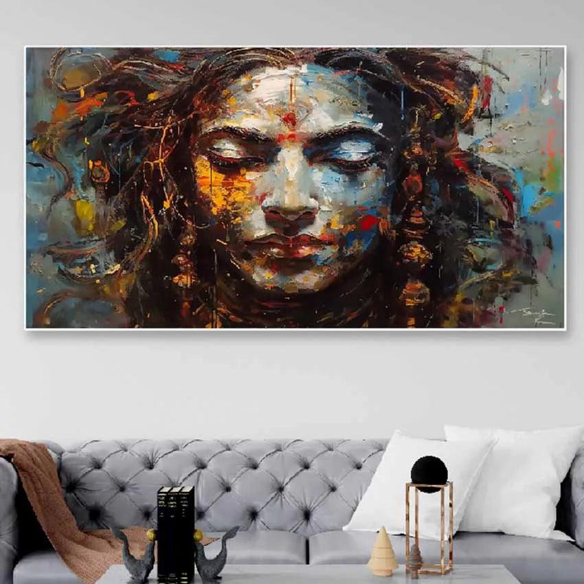 Artisian Woman Face Floating Frame Canvas Wall Painting 24 X 12 Inches