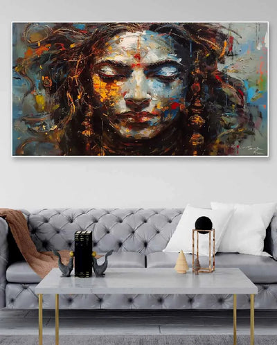 Artisian Woman Face Floating Frame Canvas Wall Painting 24 X 12 Inches