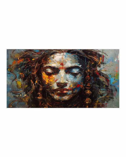 Artisian Woman Face Floating Frame Canvas Wall Painting 24 X 12 Inches