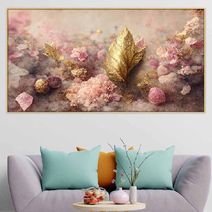 Elegant Flowers & Leaf Floating Frame Canvas Wall Painting 24 X 12 Inches