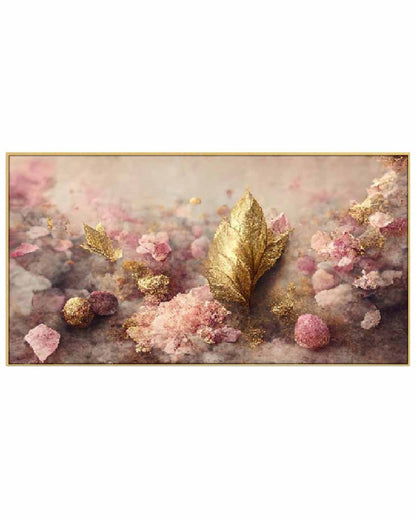 Elegant Flowers & Leaf Floating Frame Canvas Wall Painting 24 X 12 Inches