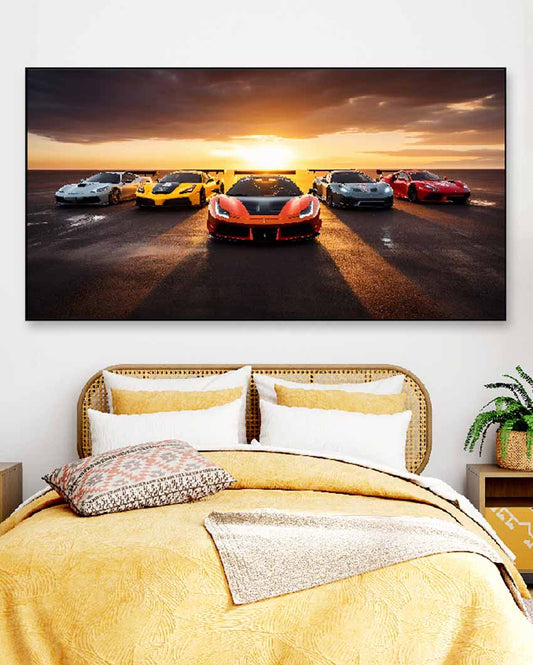 Fast Supercars Floating Frame Canvas Wall Painting 24 X 12 Inches