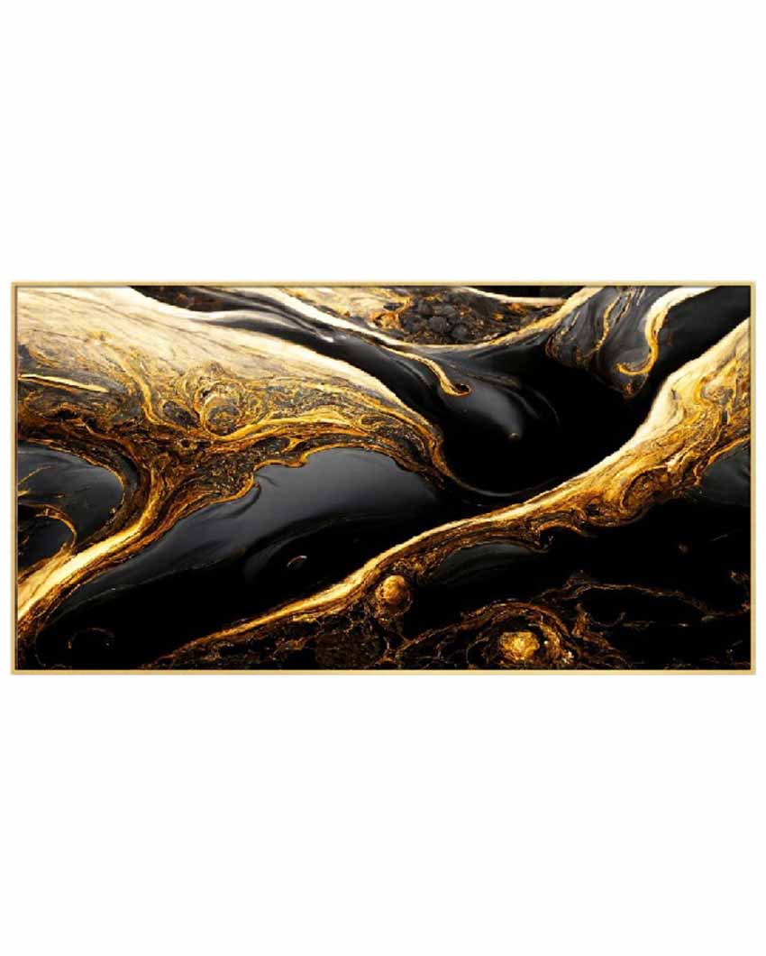 Abstract Deco In Black & Gold Design Floating Frame Canvas Wall Painting 24 X 12 Inches