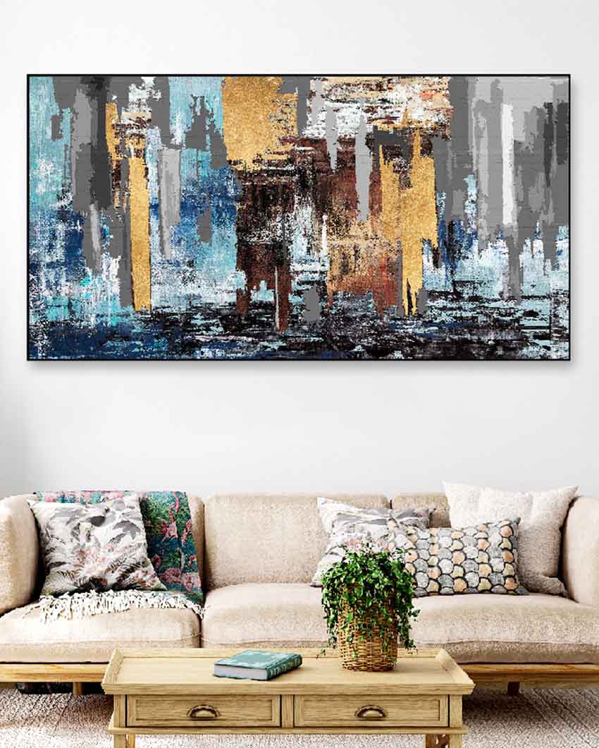 Blue Abstract Floating Frame Canvas Wall Painting 24 X 12 Inches