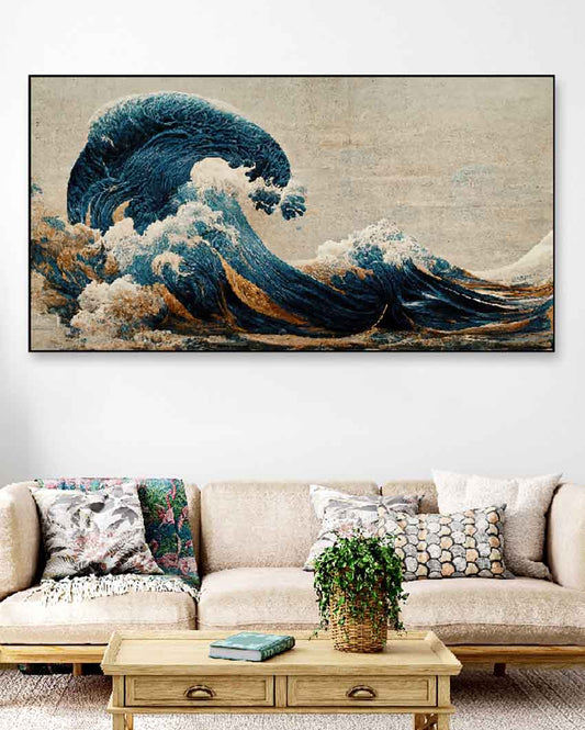 Great Wave Off Kanagawa Floating Frame Canvas Wall Painting 24 X 12 Inches