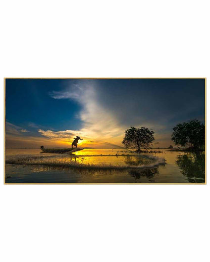 Beautiful Sunset River View Floating Frame Canvas Print Wall Painting 24 X 12 Inches