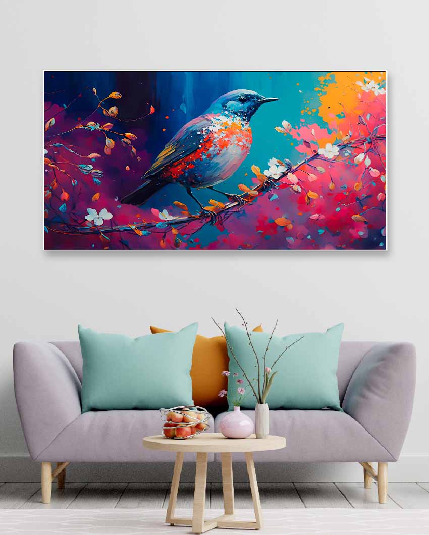 Multicolor Bird Floating Frame Canvas Wall Painting | 24 x 12 inches , 36 x 18 inches & 48 x 24 inches
